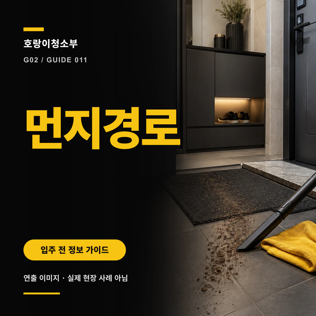 현관 문턱부터 매트와 신발장 하부를 지나 실내 방향까지 번호를 붙인 정사각형 안내 이미지