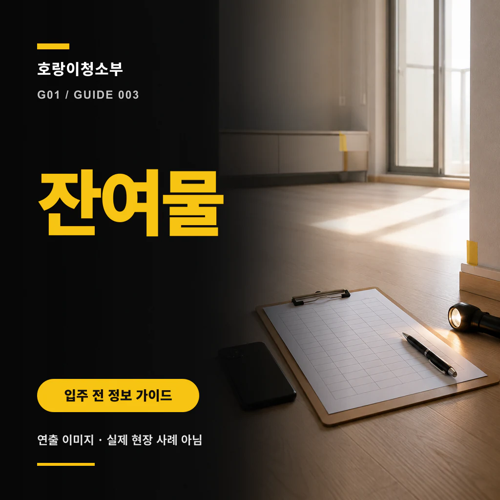 빈 공실 평면도에 잔여물 위치를 번호로 표시한 정사각형 안내 이미지